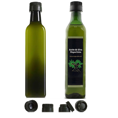 Botella de vidrio verde base cuadrada 500 cc